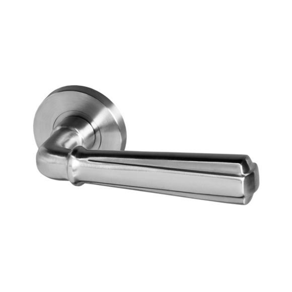 Karis, Lever Handles, Form, On Round Rose, With Escutcheons, Stainless Steel, QS