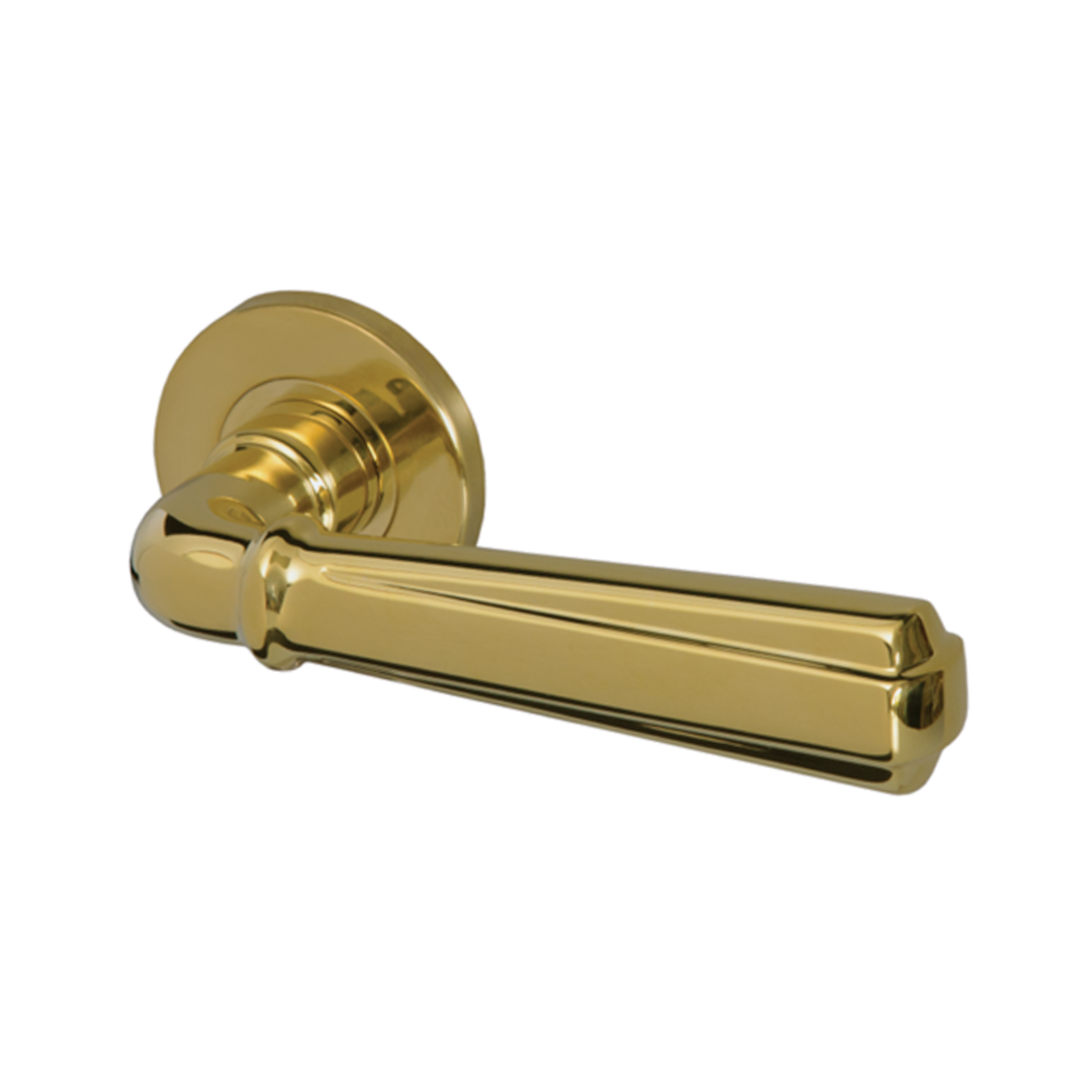 Karis PVD, Lever Handles, Form, On Round Rose, With Escutcheons, PVD Brass, QS