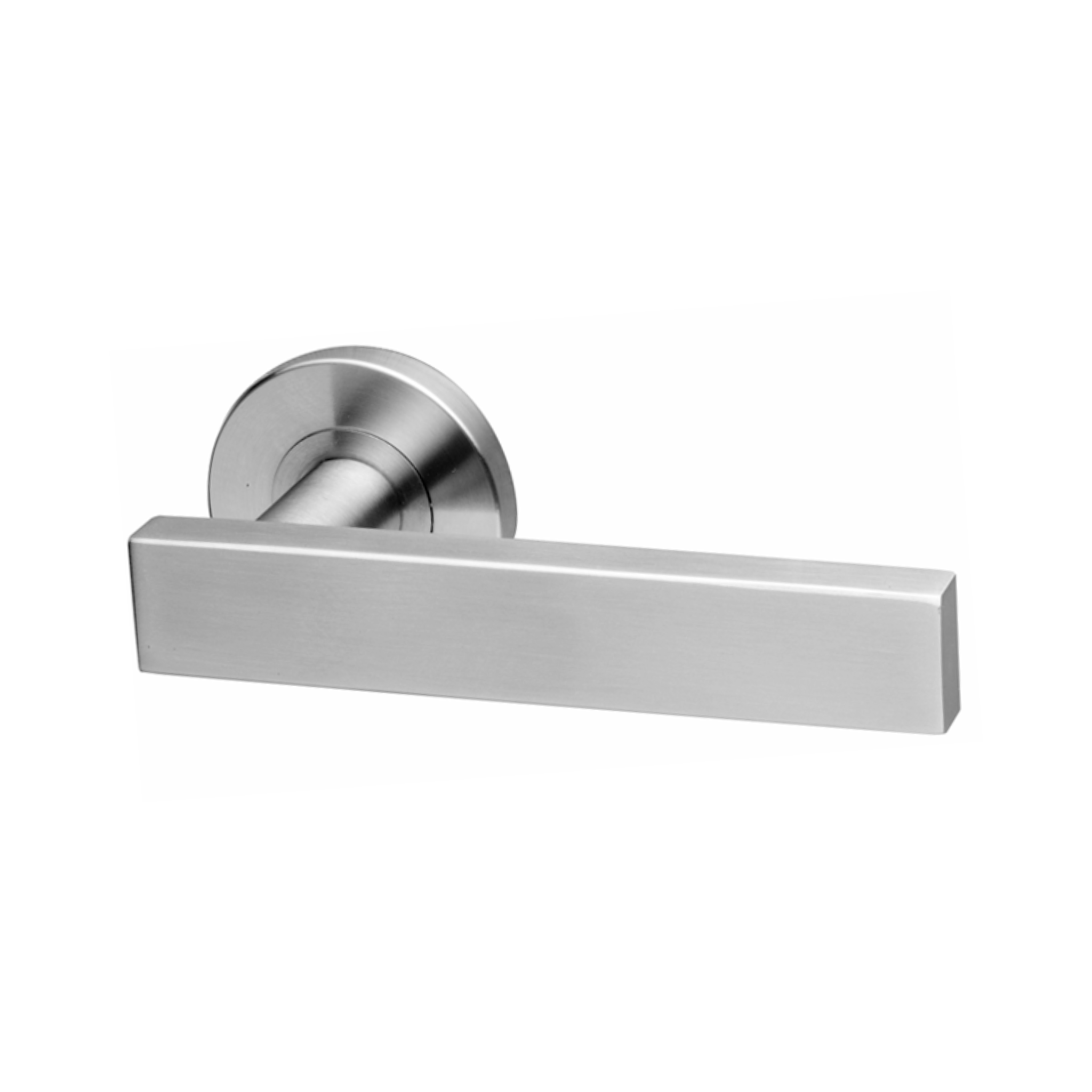 Lahti Round, Lever Handles, Solid, On Round Rose, With Escutcheons, Stainless Steel, QS
