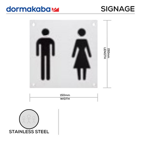 DSS-132, Door Signage, Male & Female , 150mm (l), 150mm (w), 1,2mm (t), Stainless Steel, DORMAKABA