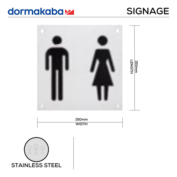 DSS-132, Door Signage, Male & Female , 150mm (l), 150mm (w), 1,2mm (t), Stainless Steel, DORMAKABA