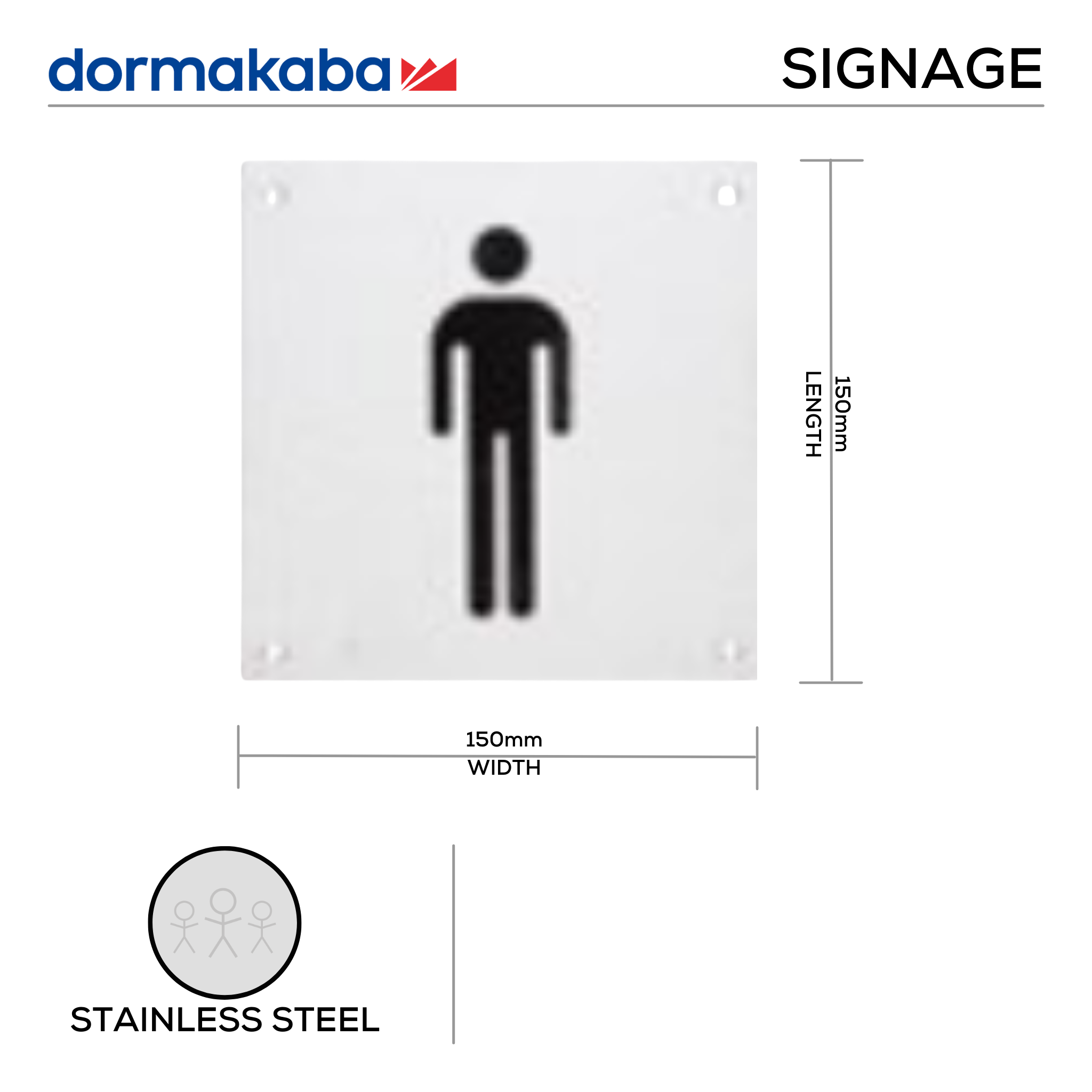 DSS-130, Door Signage, Male sign, 150mm (l), 150mm (w), 1,2mm (t), Stainless Steel, DORMAKABA