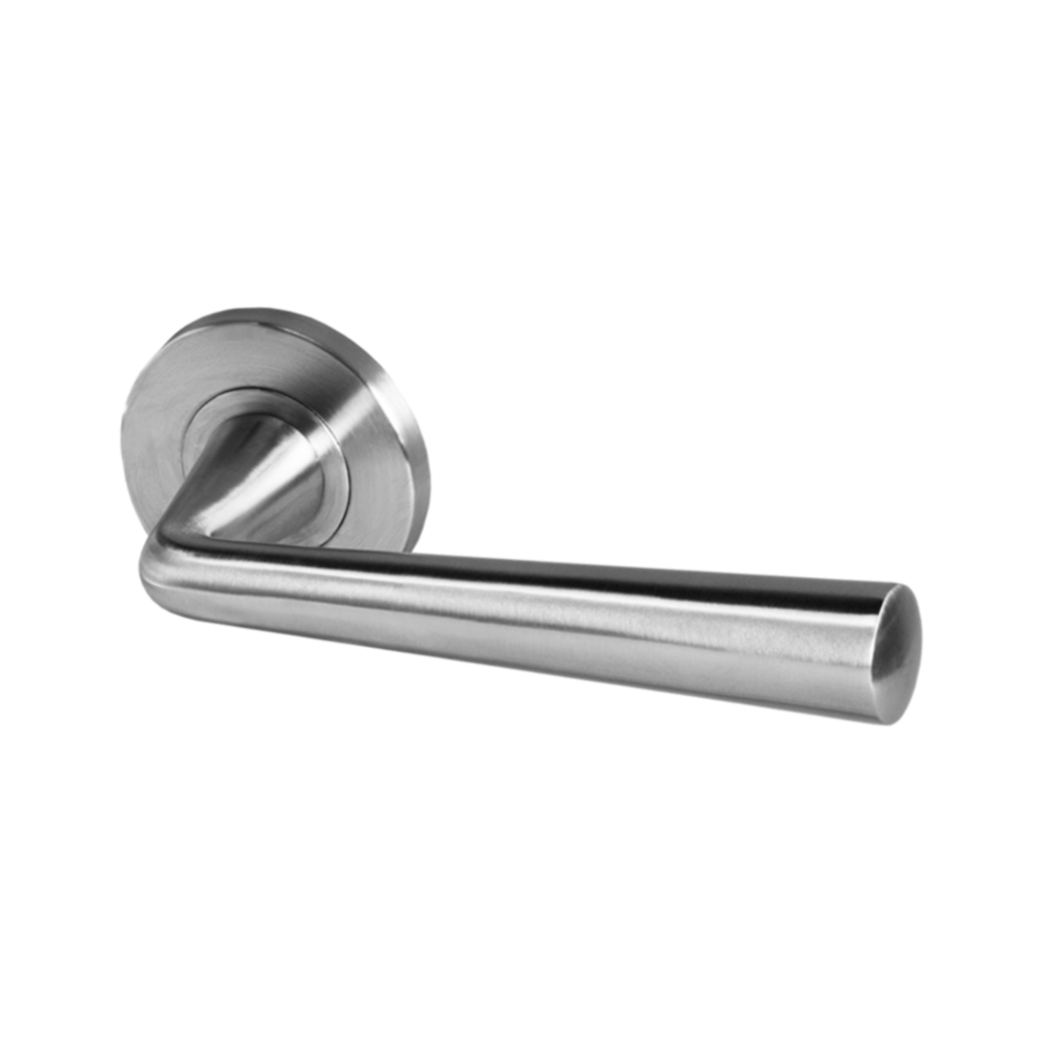 Malmo, Lever Handles, Form, On Round Rose, With Escutcheons, Stainless Steel, QS