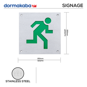 DSS-140, Door Signage, Man Running Right , 150mm (l), 150mm (w), 1,2mm (t), Stainless Steel, DORMAKABA