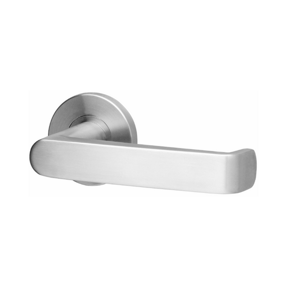 Mora, Lever Handle, Form, On Round Rose, With Escutcheons, Stainless Steel, Qs
