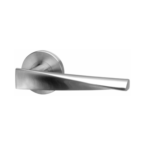 Nexo, Lever Handles, Form, On Round Rose, With Escutcheons, Stainless Steel, QS