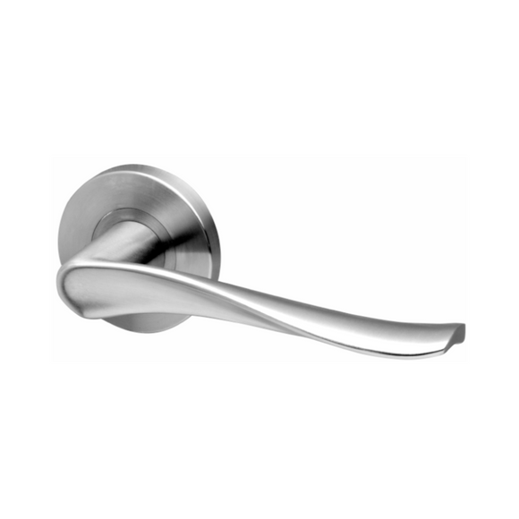 Nybro, Lever Handles, Solid, On Round Rose, With Escutcheons, Stainless Steel, QS