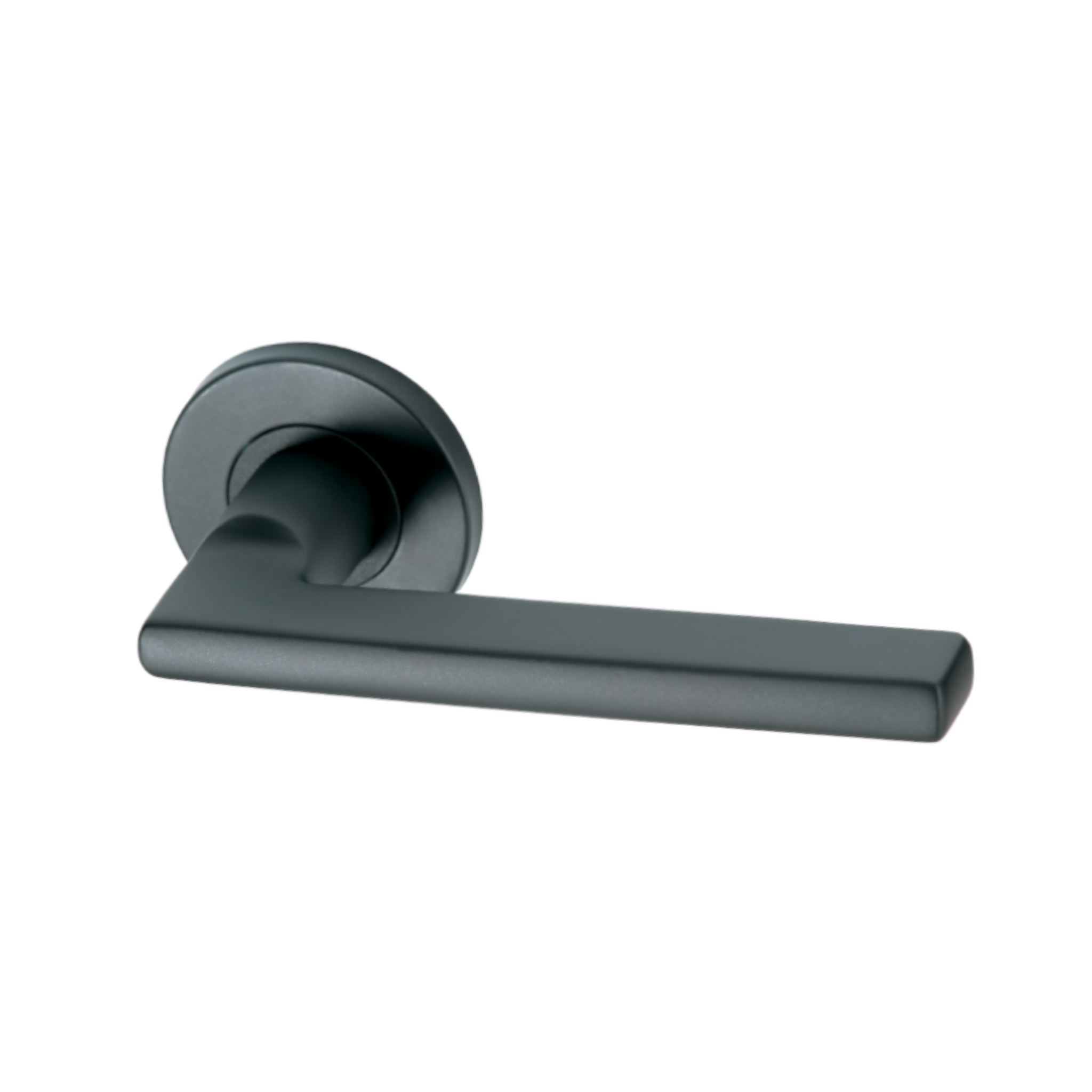 Pello Black, Lever Handle, Mork Range Form, On Round Rose, With Escutcheons, Black Stainless Steel, QS