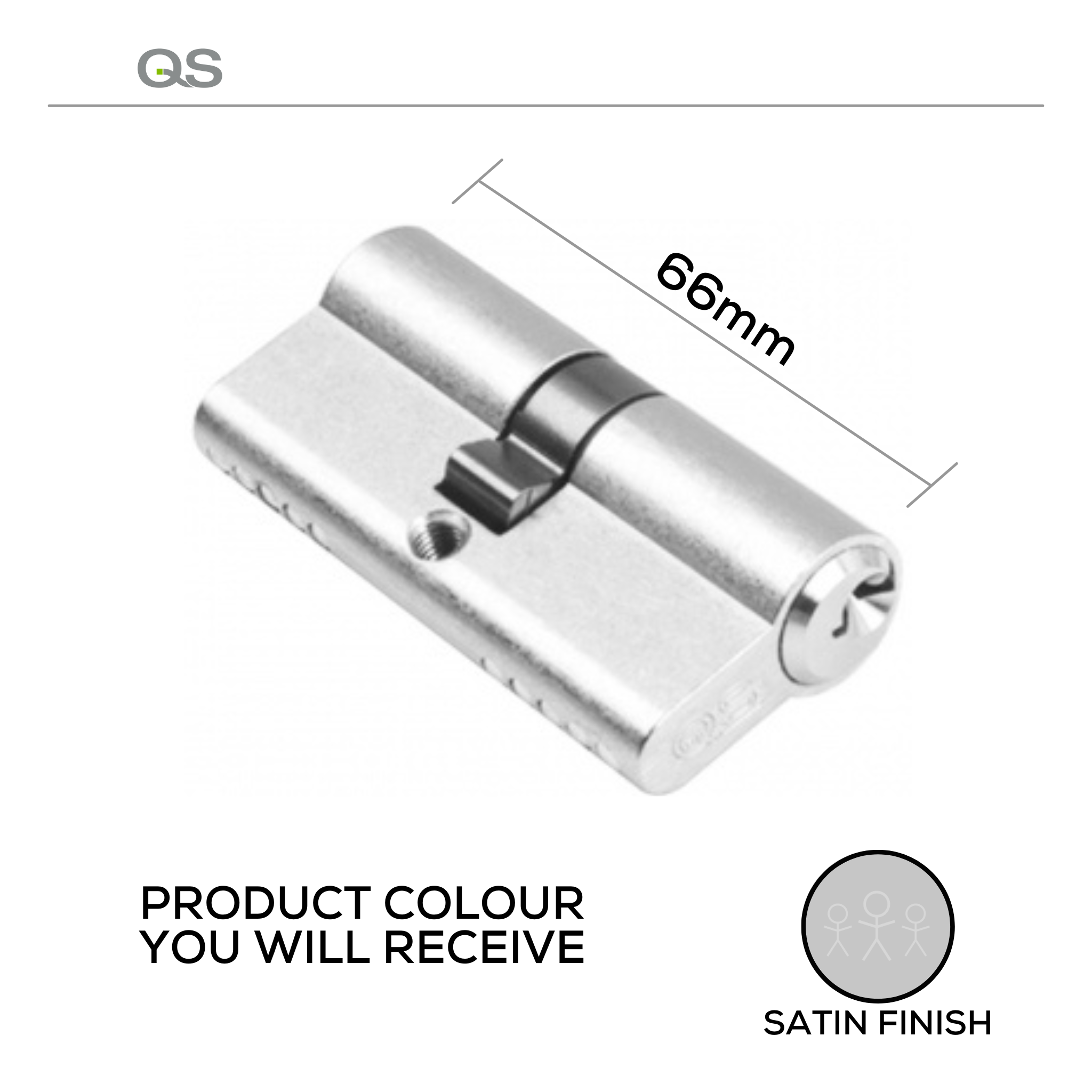 QS1104A, 66mm - 33/33, Double Cylinder, Elemental, Key to Key, Keyed to Differ (Standard), 3 Keys, 5 Pin, Aluminium Based Cylinder, Satin Finish, QS