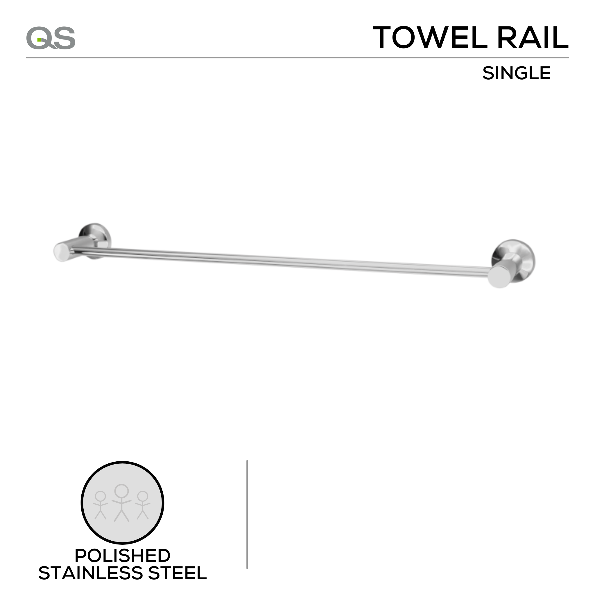 QS1501/PSS, Towel Rail, Single , Polished Stainless Steel, QS