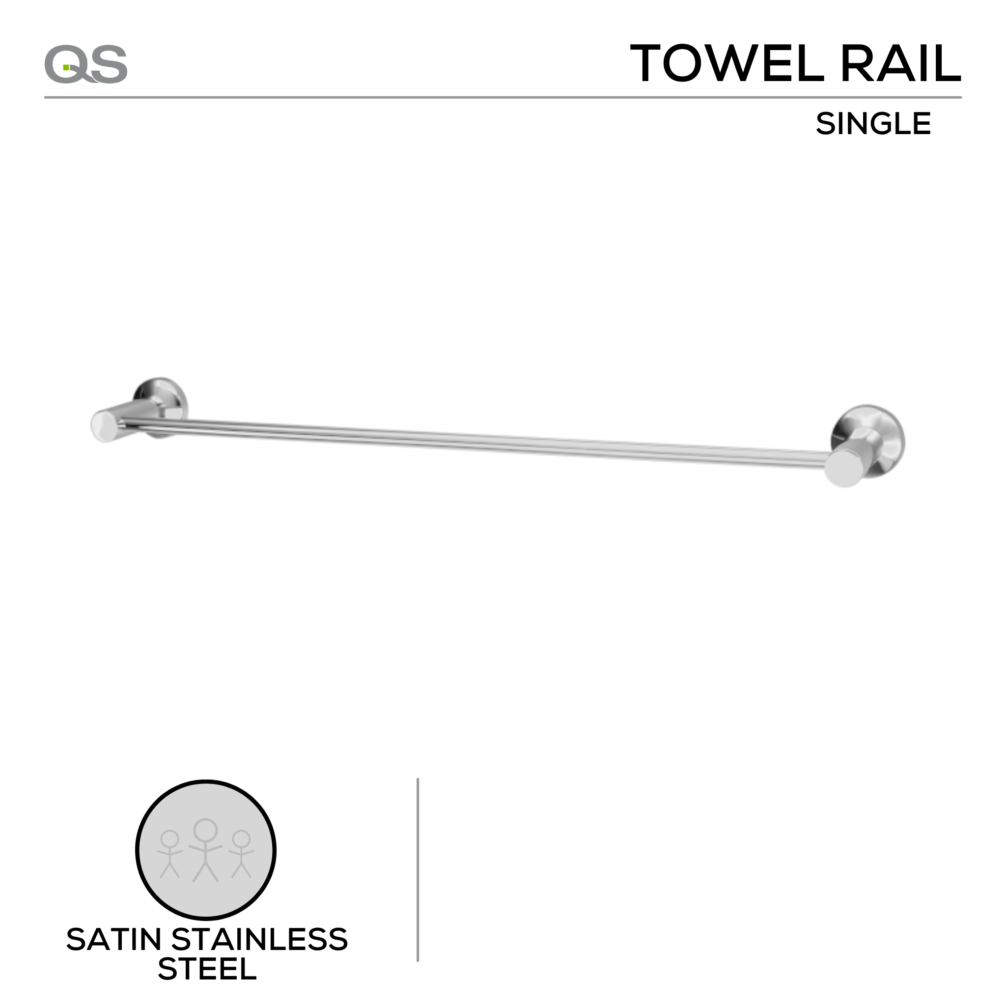 QS1501/SSS, Rail, Single Towel, Satin Stainless Steel, QS