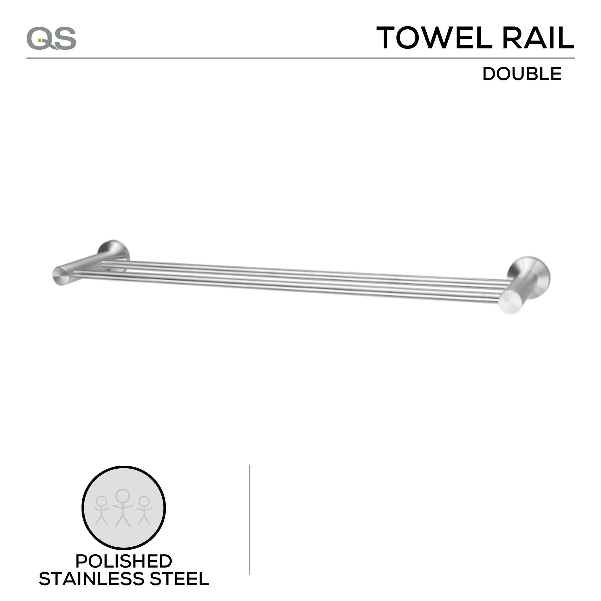 QS1502/PSS, Towel Rail, Double, Polished Stainless Steel, QS