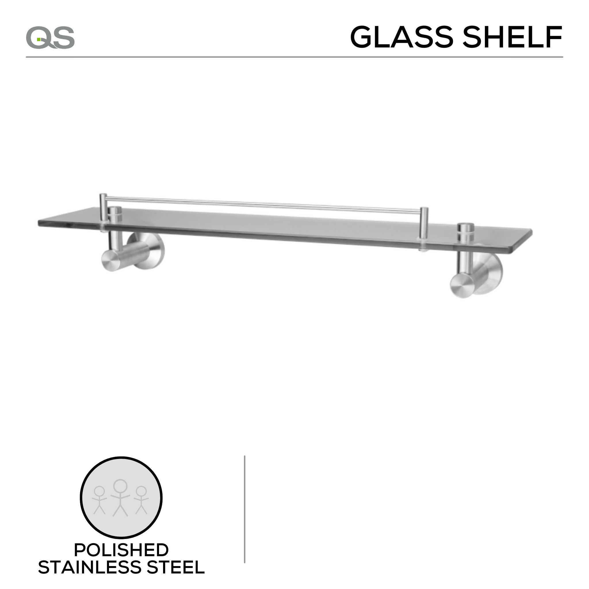 QS1503/PSS, Glass Shelf, Polished Stainless Steel, QS