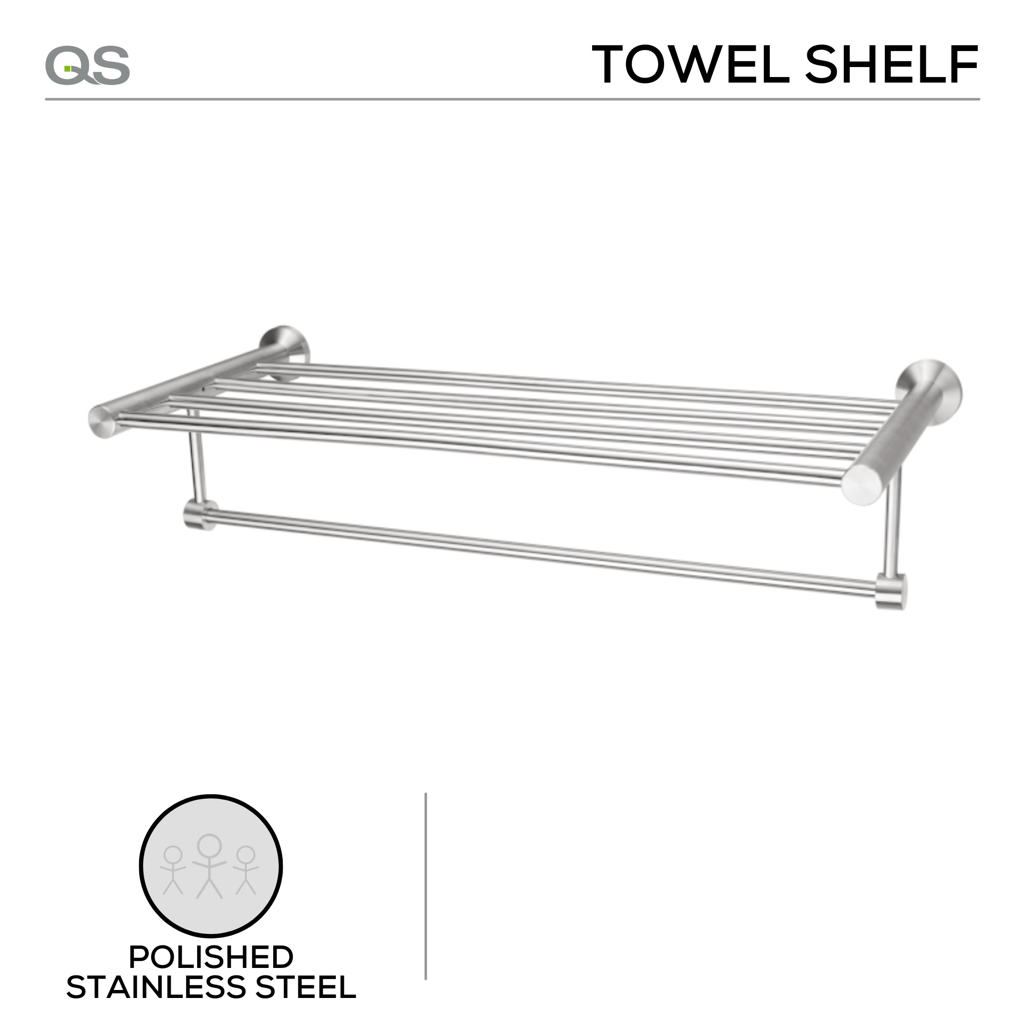 QS1504/PSS, Towel Shelf, Polished Stainless Steel, QS