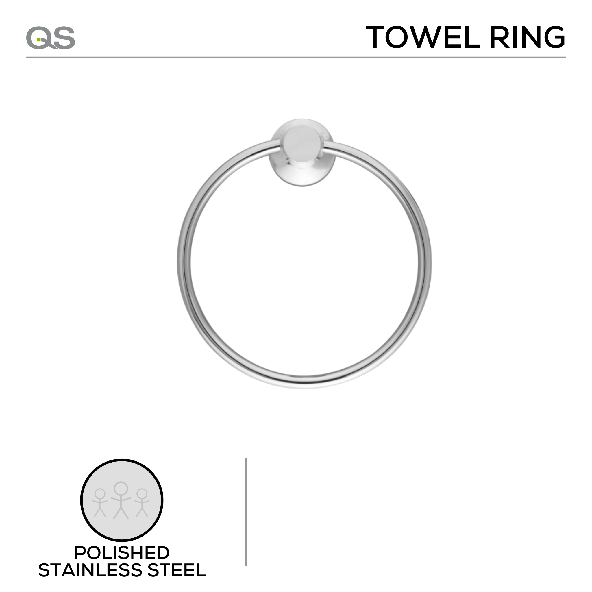 QS1509/PSS, Holder, Towel Ring, Polished Stainless Steel, QS