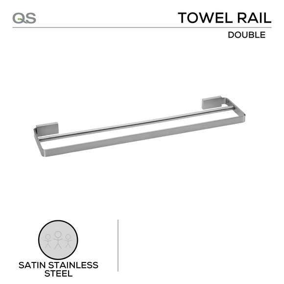 QS1524/SSS, Rail, Double Towel, Square, Satin Stainless Steel, QS