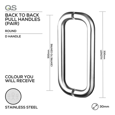 QS2201 D HANDLE, Pull Handle, Round, D Handle, BTB, 30mm (Ø) x 330mm (l) x 300mm (ctc), Stainless Steel, QS