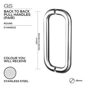 QS2204 D Handle, Pull Handle, Round, BTB, 19, 200mm (l), Stainless Steel, QS