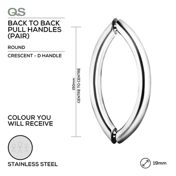 QS Stainless Steel Pull Handle shown in main product view, giving doors tough stainless shine, 19mm (Ø) x 150mm (l).