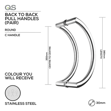 QS Stainless Steel Pull Handle shown in main product view, giving doors clean stainless confidence, 30mm (Ø) x 380mm (l).