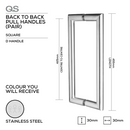 QS2601 Square D, Pull Handle, Square, D Handle, BTB, 30mm (d) x 455mm (l) x 425mm (ctc), Stainless Steel, QS-1