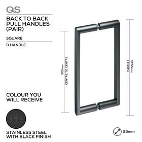 QS2604/BL Falon D, Pull Handle, BTB, 25mm (Ø) x 325mm (l) x 300mm (ctc), Stainless Steel with Black finish, QS