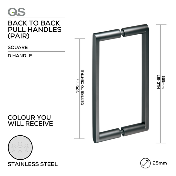 QS2604/SS Falon D, Pull Handle, BTB, 25mm (Ø) x 325mm (l) x 300mm (ctc), Stainless Steel, QS