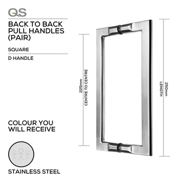 QS Stainless Steel Pull Handle main product view for doors — strong stainless style, 250mm (l) x 225mm (ctc).