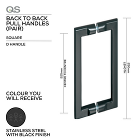 QS2627/P/BL Pello, Pull Handle, Square, D Handle, BTB, 250mm (l) x 225mm (ctc), Black Stainless Steel, QS