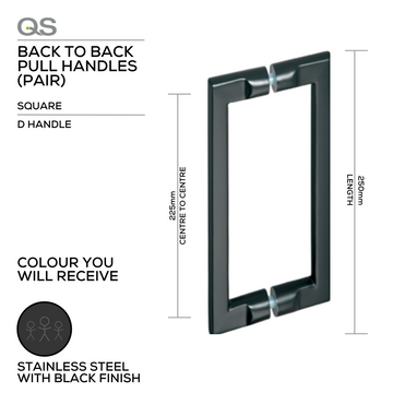 Main product view of QS Stainless Steel Pull Handle, made for doors with clean stainless confidence, 250mm (l) x 225mm (ctc).