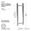 QS2631 Oval T, Pull Handle, Oval, T Handle, BTB, 38x19mm (Ø) x 500mm (l) x 400mm (ctc), Stainless Steel, QS-1