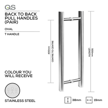 Main product view of QS Stainless Steel Pull Handle, made for doors with tough stainless shine, 38x19mm (Ø) x 500mm (l).