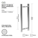 QS2632 Cranked Oval T, Pull Handle, Oval, T Handle, BTB, 38x19mm (Ø) x 500mm (l) x 400mm (ctc), Stainless Steel, QS-1
