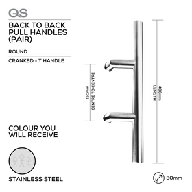 QS2703 Cranked T, Pull Handle, Round, Cranked, T Handle, BTB, 30mm (Ø) x 400mm (l) x 150mm (ctc), QS