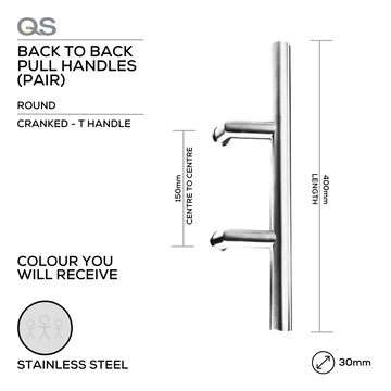 QS Stainless Steel Pull Handle main product view for doors — tough stainless shine, 30mm (Ø) x 400mm (l).