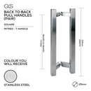 QS2704 SQ Mitred T, Pull Handle, Square, Mitred, T Handle, BTB, 25mm (d) x 375mm (l) x 300mm (ctc), Stainless Steel, QS-1