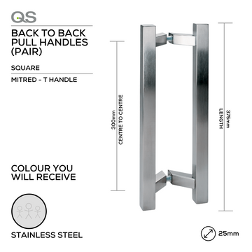 QS Stainless Steel Pull Handle main product view for doors — tough stainless shine, 25mm (d) x 375mm (l).