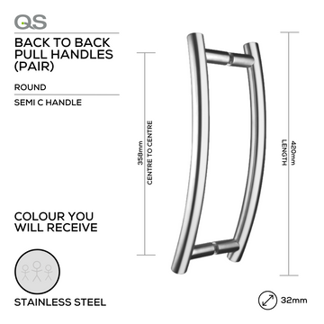 QS Stainless Steel Pull Handle main product view for doors — tough stainless shine, 32mm (Ø) x 420mm (l).