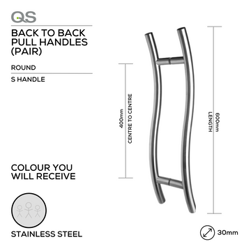 QS Stainless Steel Pull Handle main product view for doors — clean stainless confidence, 30mm (Ø) x 600mm (l).