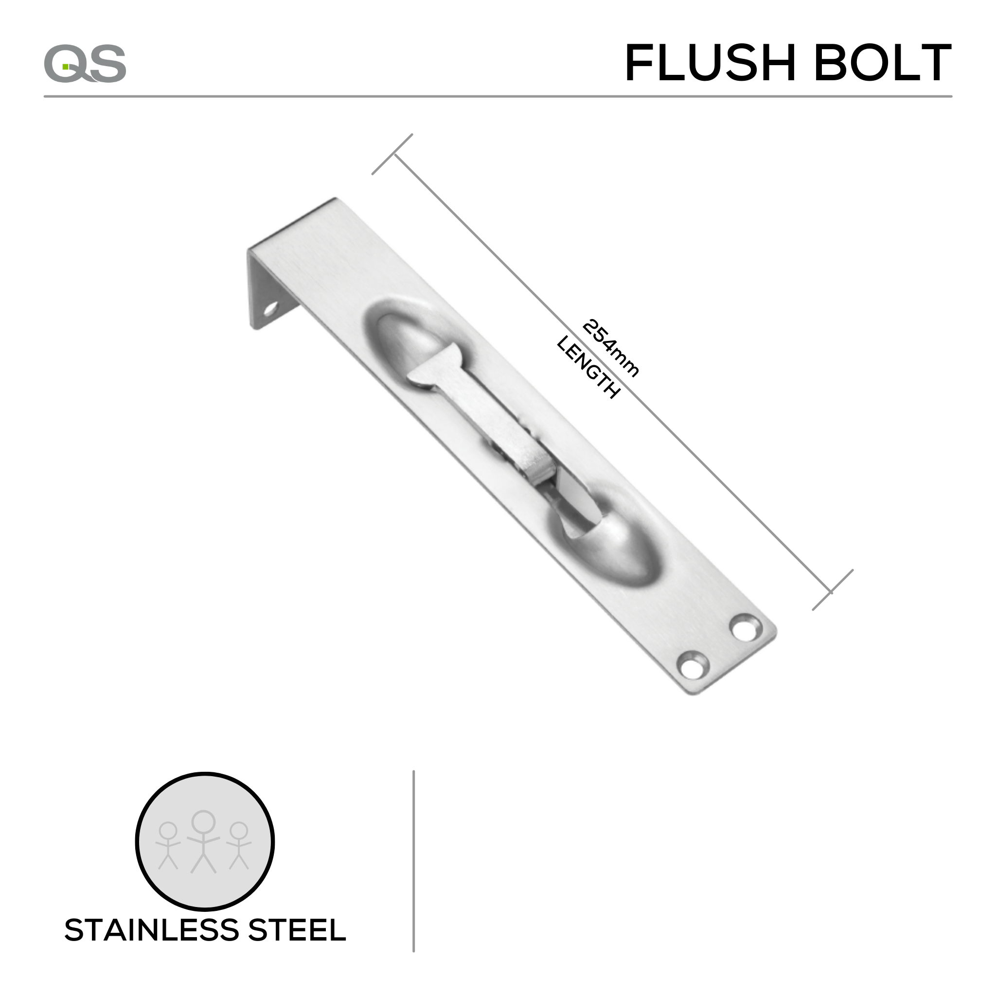 QS4411/3 254, Flush Bolt, 254mm (l), Stainless Steel, QS