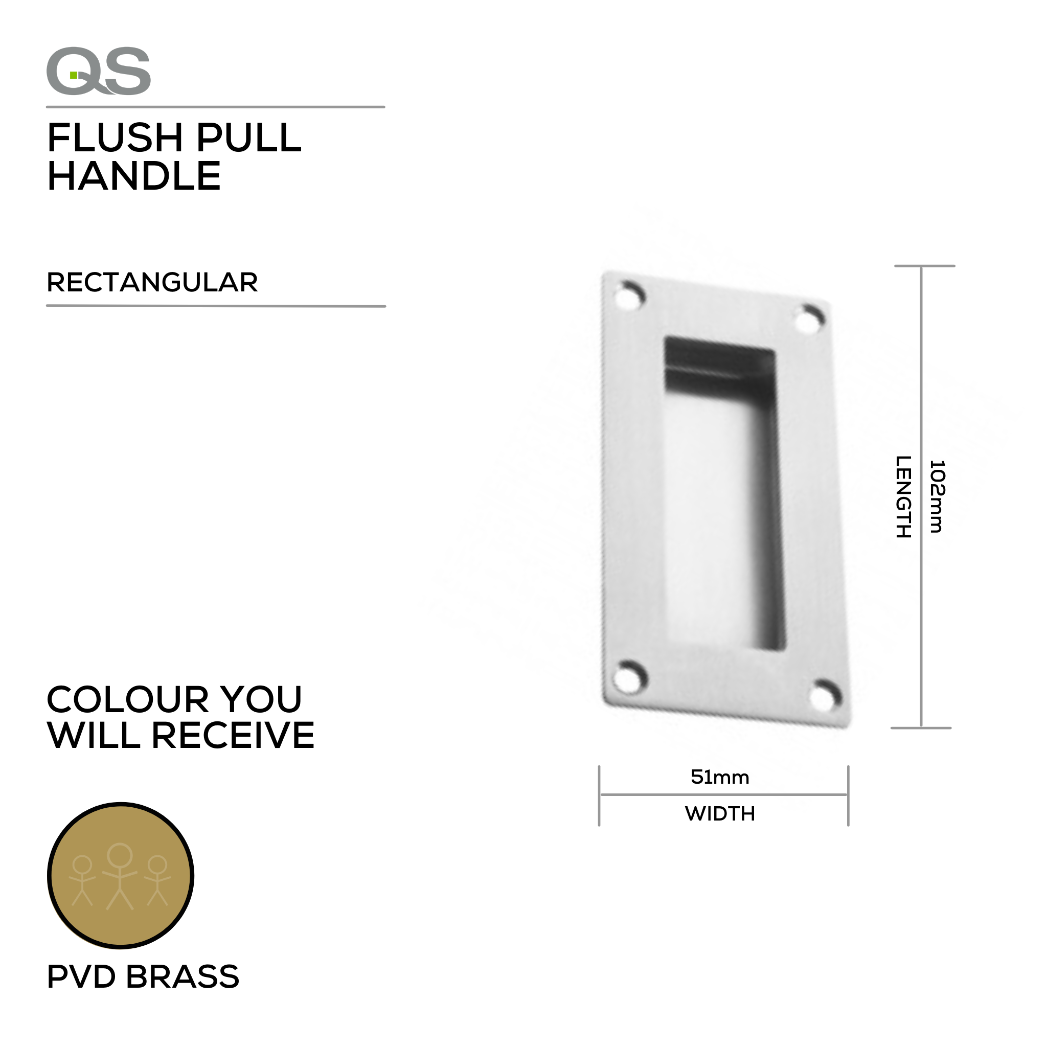 QS4419 PVD, Flush Pull, Rectangular, 102mm (l) x 51mm (w), PVD Brass, QS