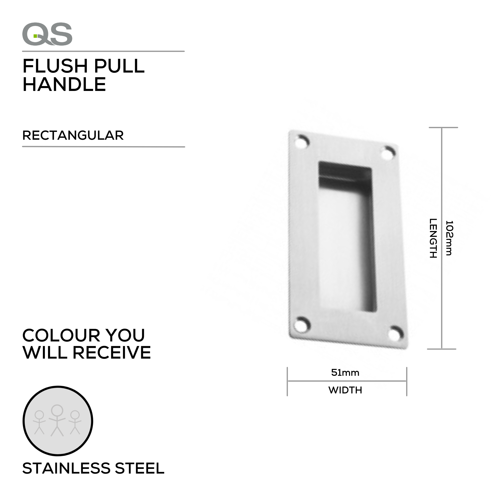 QS4419, Flush Pull, Rectangular, 102mm (l) x 51mm (w), Stainless Steel, QS