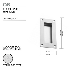 Main product view of QS Stainless Steel Pull Handle, made for doors with tough stainless shine, 102mm (l) x 51mm (w).