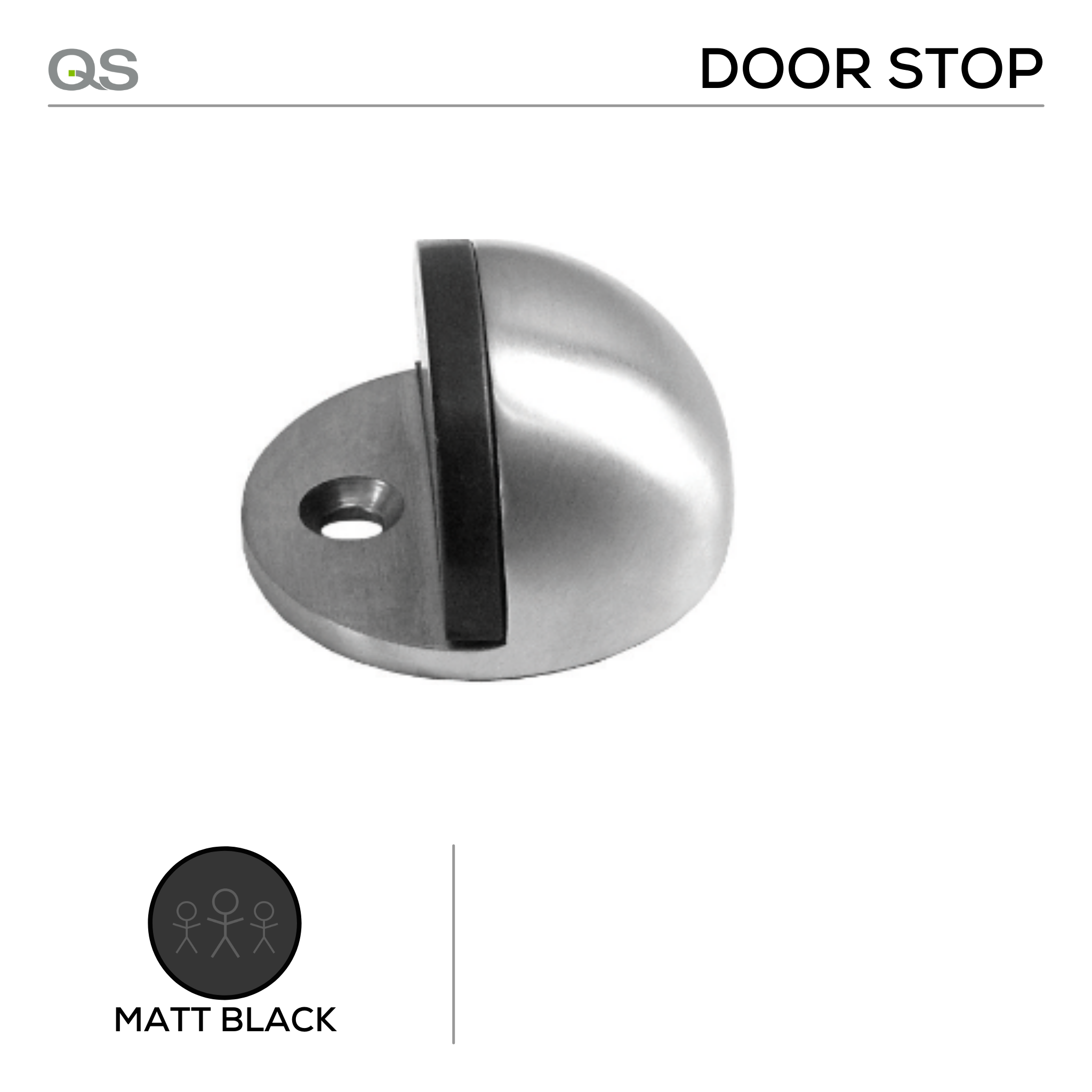 QS4422 Black, Door Stop, Floor Mounted, Hooded, Black Stainless Steel, QS