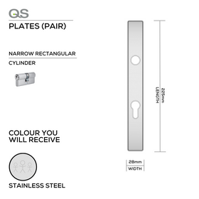 QS4428 CYL, Plate, Narrow Rectangular, 225mm (l) x 28mm (w), Supplied with QS Handle (Price if purchasing a Qs handle at same time), Stainless Steel, QS