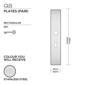 QS4429 KH, Plate, Keyhole, Rectangular, 65mm Centres, 225mm (l) x 40mm (w), Supplied without QS Handle, Stainless Steel, QS