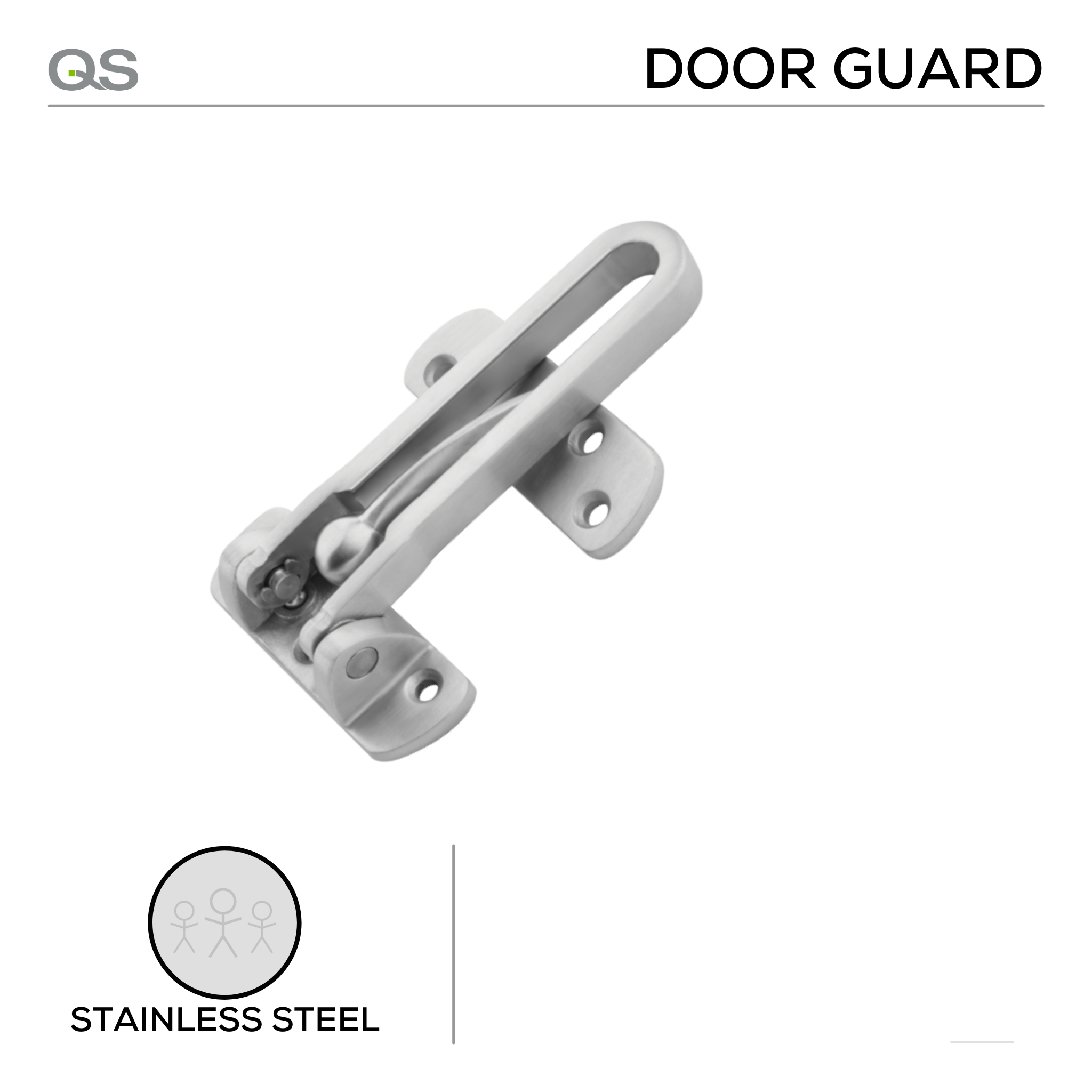 QS4430, Door Guard, Security, 106mm (l) x mm (Ø) x 60mm (w), 180º View, Stainless Steel, QS