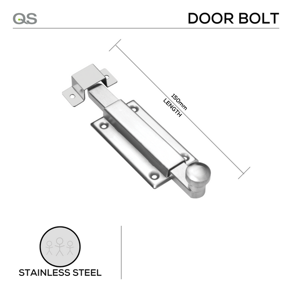 QS4443/1 150, Door Bolt, 150mm (l), Stainless Steel, QS
