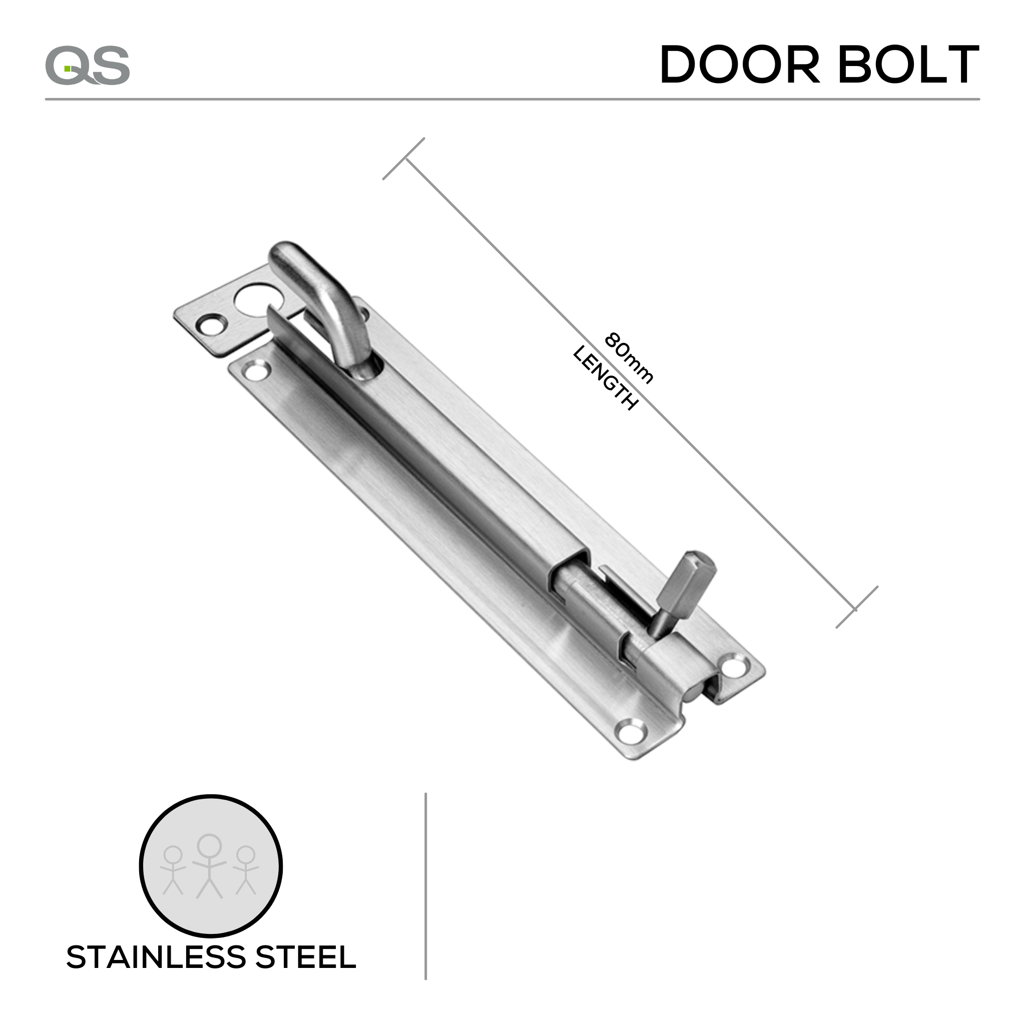 QS4448/4 80 CRANK, Door Bolt, 80mm (l), Stainless Steel, QS