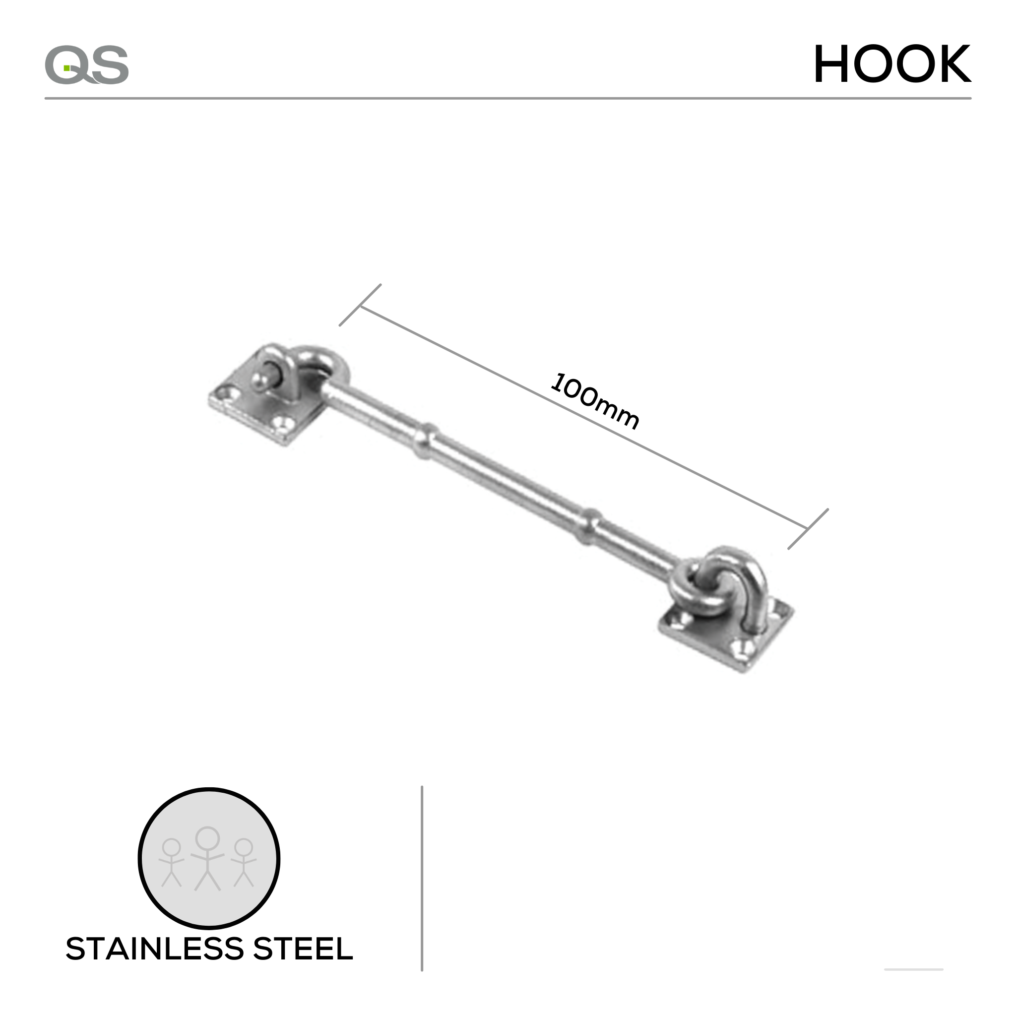 QS4449/1 100, Cabin Hook, 100mm (l), Stainless Steel, QS